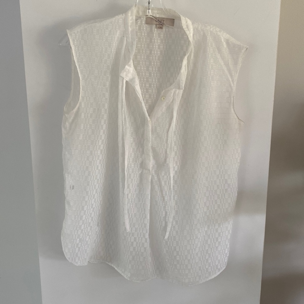 LOFT ANN TAYLOR scarf tie neck blouse sleeveless tank M sheer